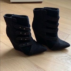 Just Fab faux fur wedge booties